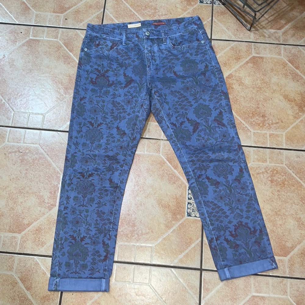 Pilcro Blue Floral-Print Cropped Jeans